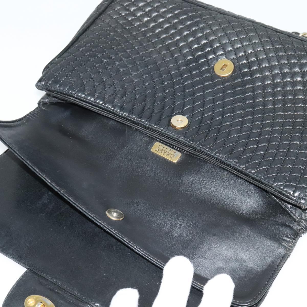BALLY Chain Shoulder Bag Leather Black Auth KD281
