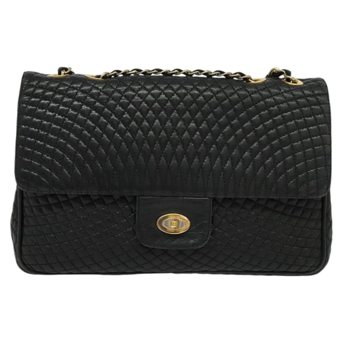 BALLY Chain Shoulder Bag Leather Black Auth KD281