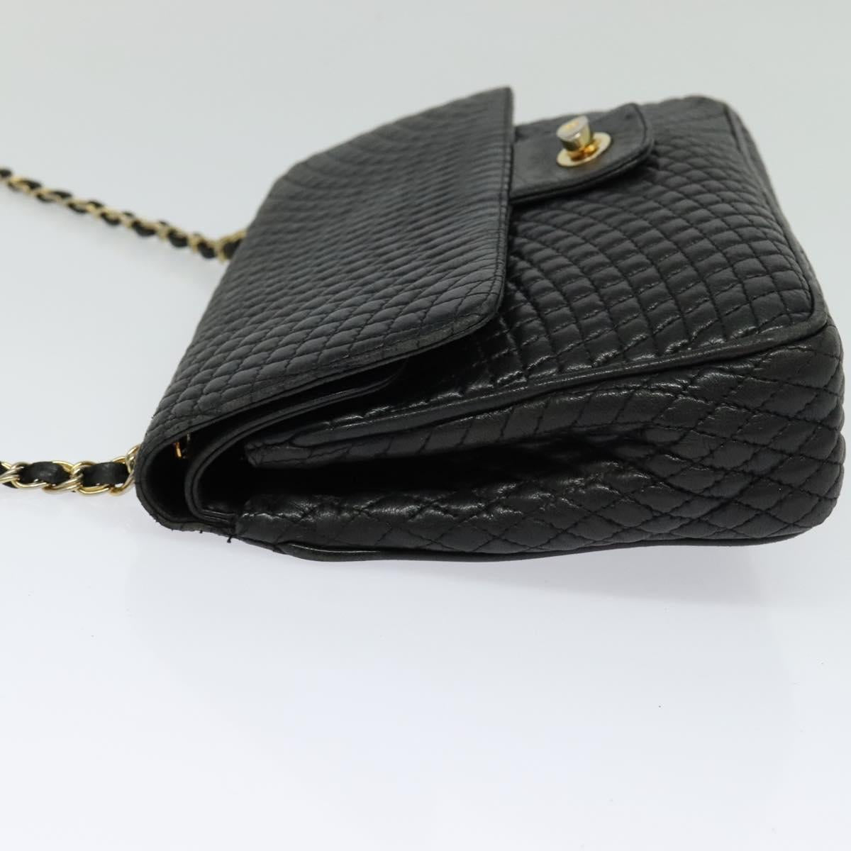 BALLY Chain Shoulder Bag Leather Black Auth KD281