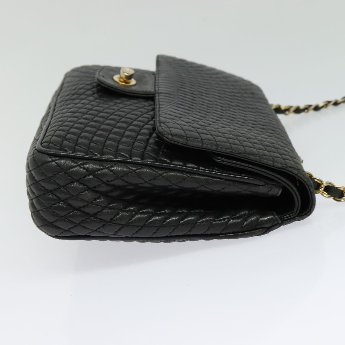 BALLY Chain Shoulder Bag Leather Black Auth KD281