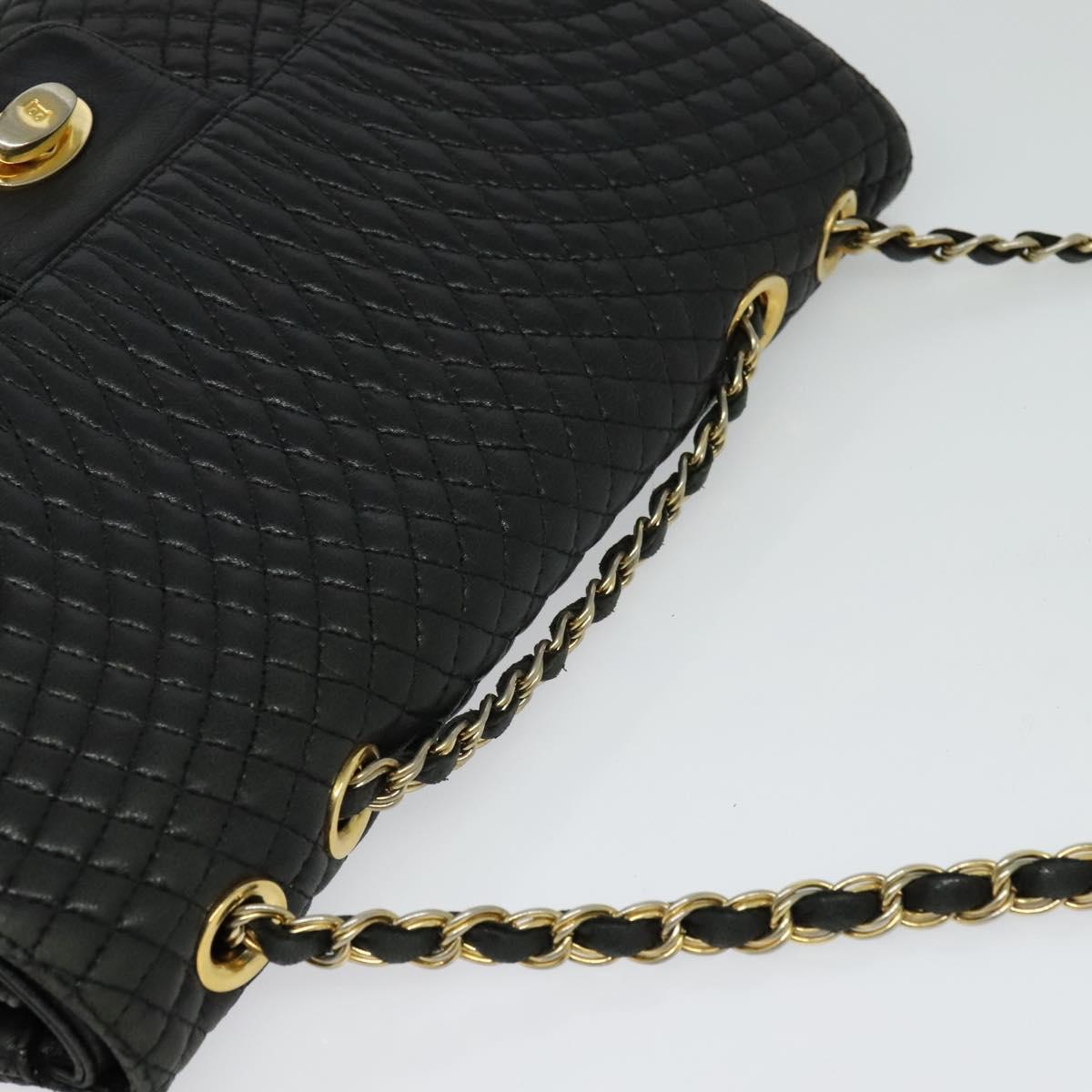 BALLY Chain Shoulder Bag Leather Black Auth KD281