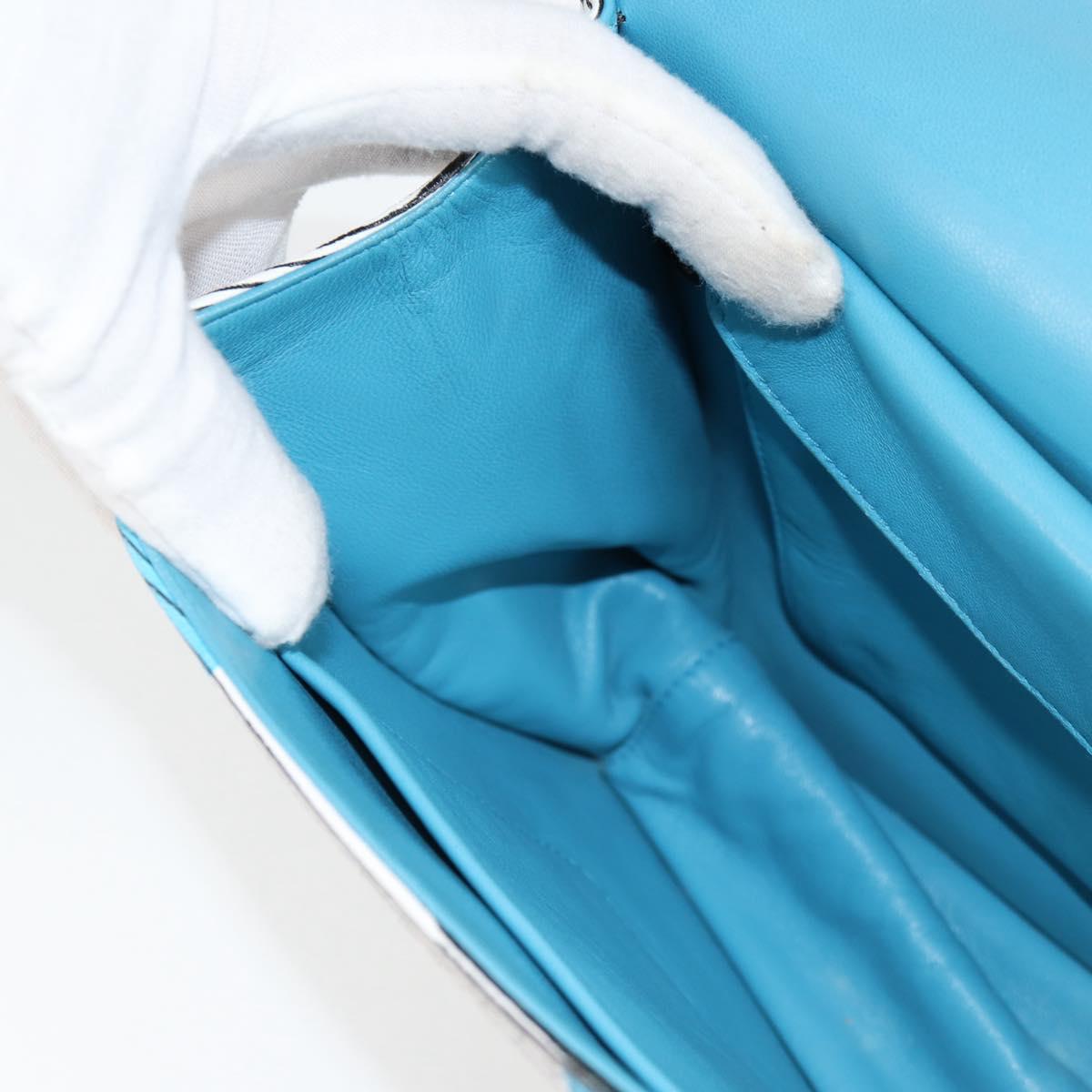 PRADA Chain Shoulder Bag Leather Blue Silver Auth KD283M