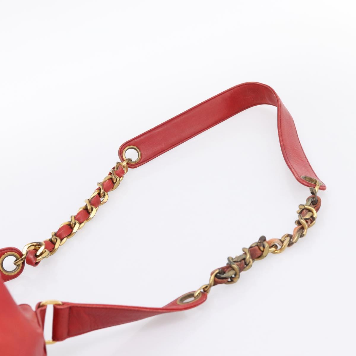 CHANEL Matelasse Chain Shoulder Bag Lamb Skin Red Gold CC Auth KD284