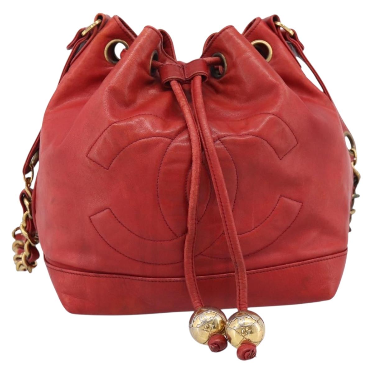 CHANEL Matelasse Chain Shoulder Bag Lamb Skin Red Gold CC Auth KD284