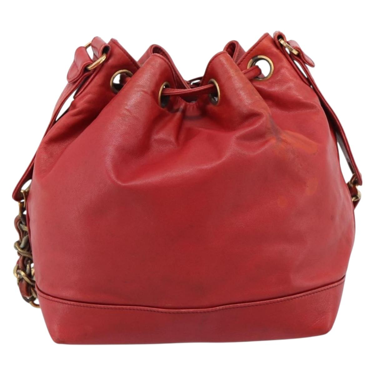 CHANEL Matelasse Chain Shoulder Bag Lamb Skin Red Gold CC Auth KD284