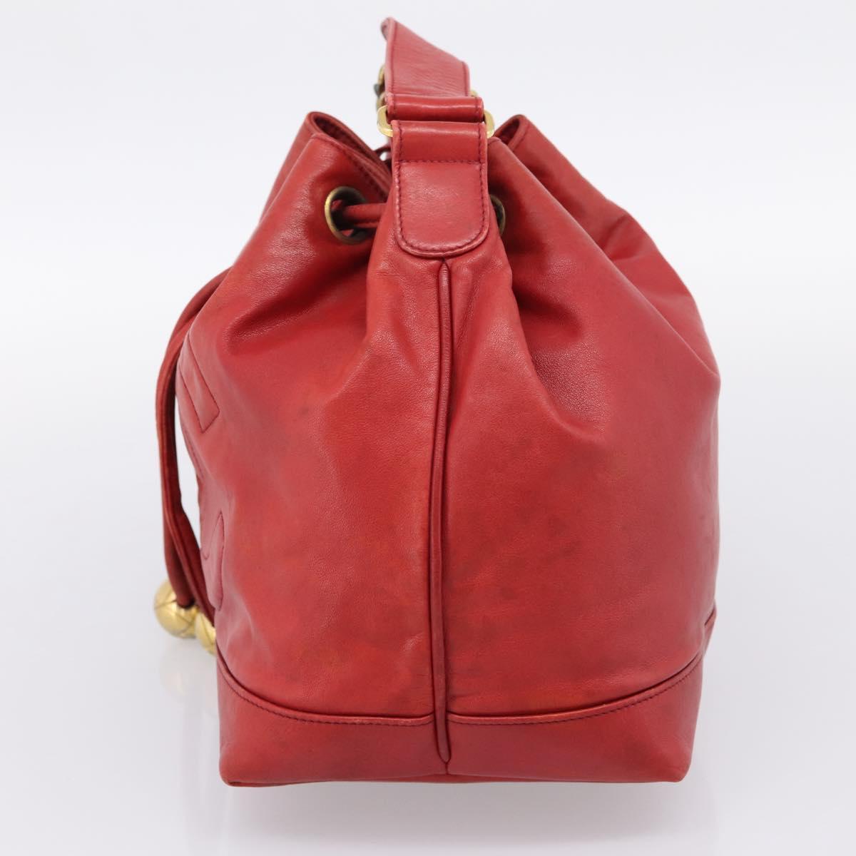 CHANEL Matelasse Chain Shoulder Bag Lamb Skin Red Gold CC Auth KD284