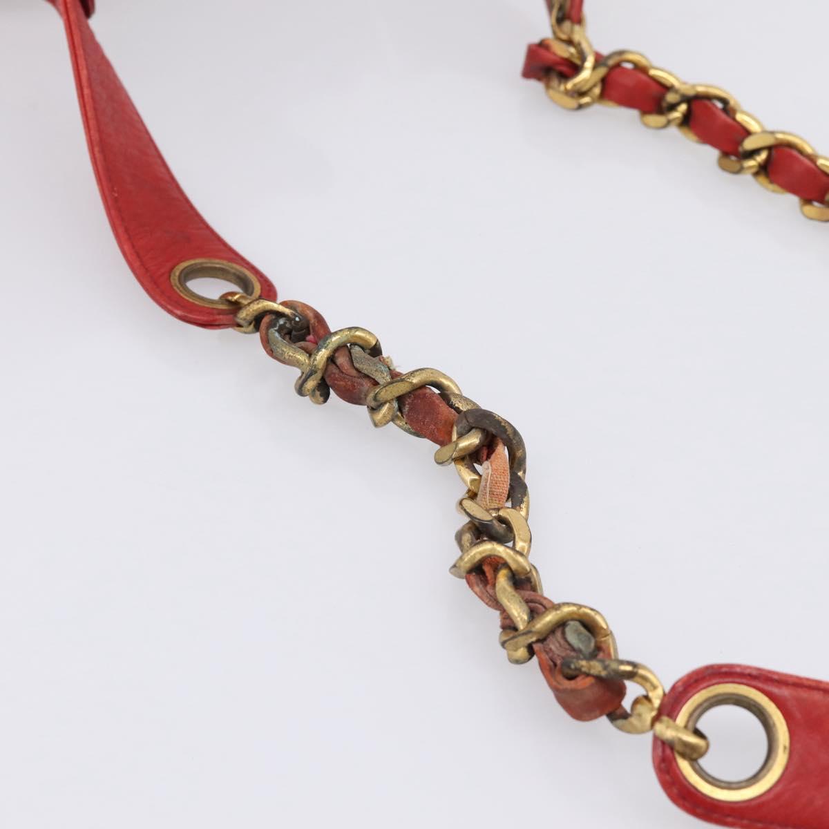 CHANEL Matelasse Chain Shoulder Bag Lamb Skin Red Gold CC Auth KD284