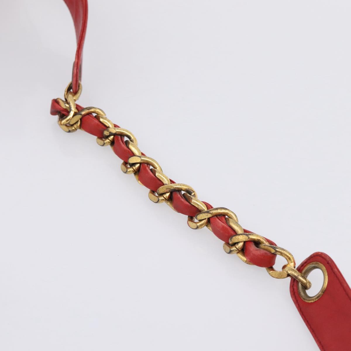 CHANEL Matelasse Chain Shoulder Bag Lamb Skin Red Gold CC Auth KD284