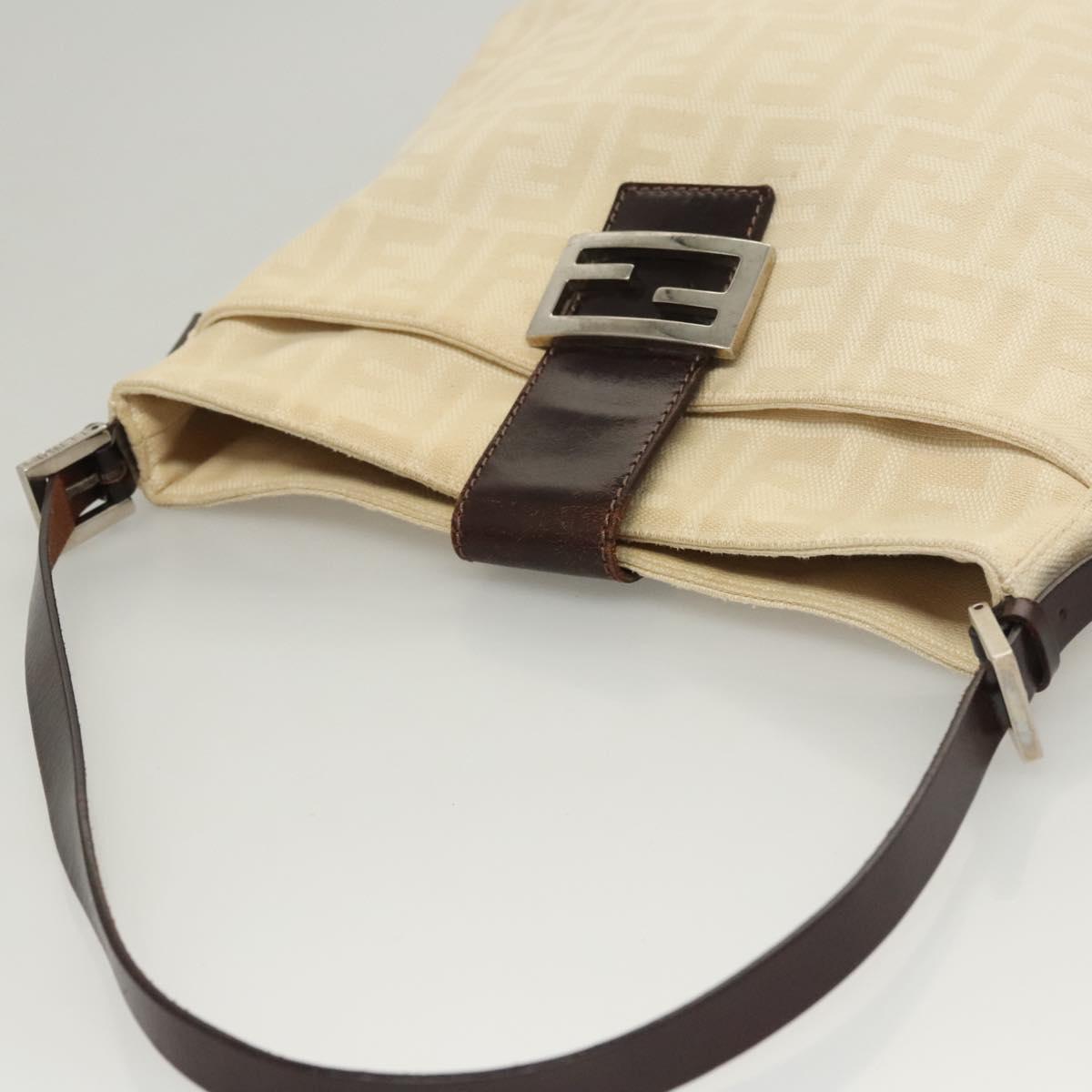FENDI Zucca Canvas Mamma Baguette Shoulder Bag Beige Silver Auth KD315