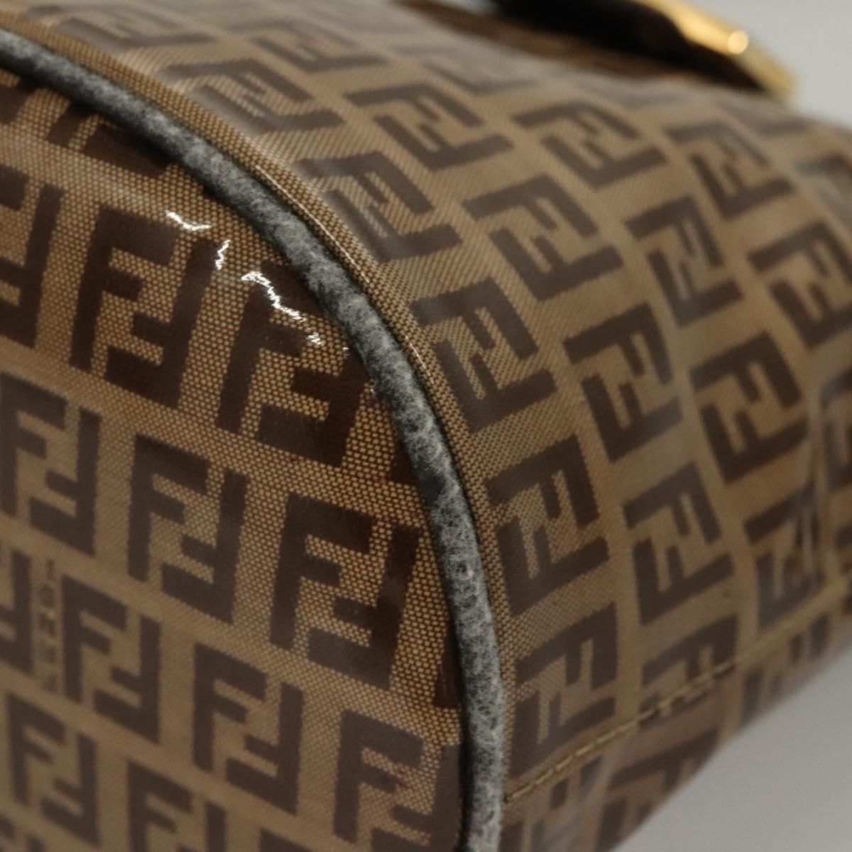FENDI Zucchino Canvas Mamma Baguette Hand Bag Enamel Beige Gold Auth KD316