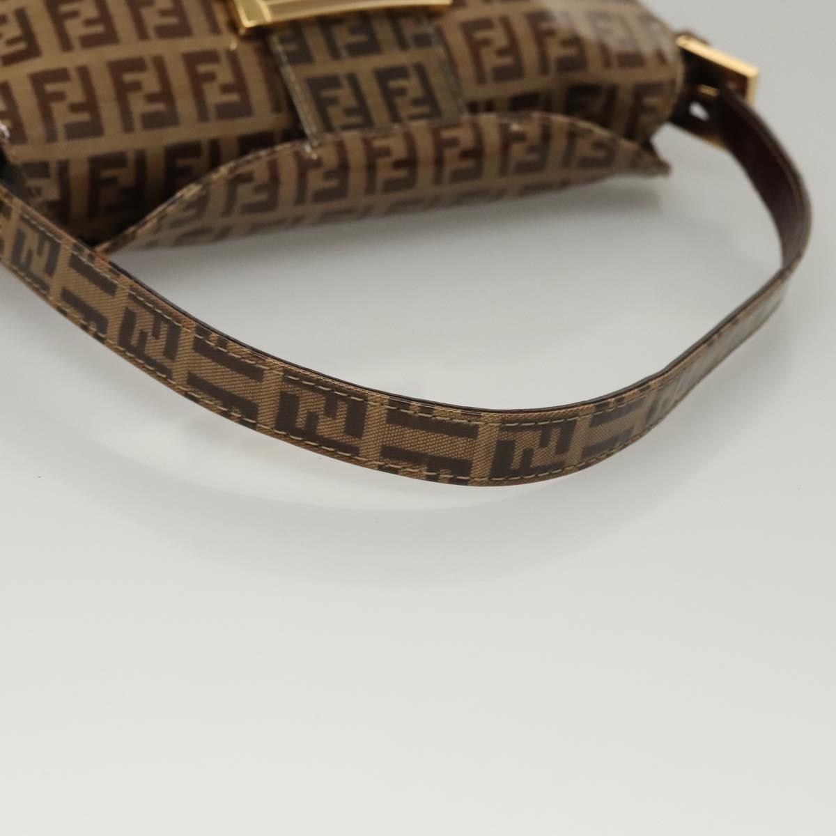 FENDI Zucchino Canvas Mamma Baguette Hand Bag Enamel Beige Gold Auth KD316
