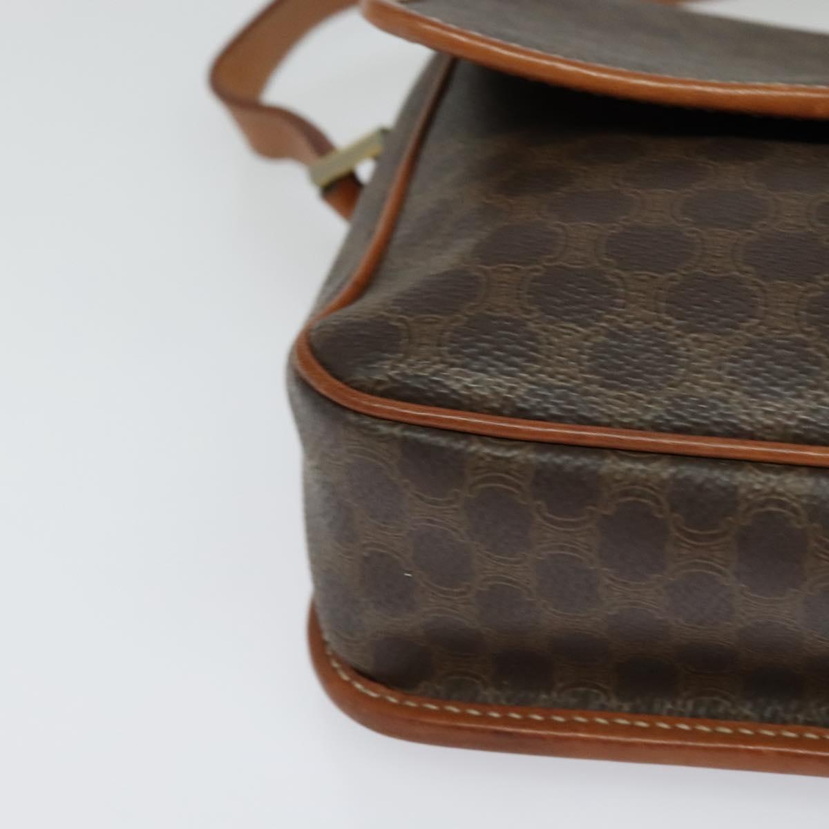 CELINE Macadam Canvas Shoulder Bag PVC Leather Brown Gold Auth KD334