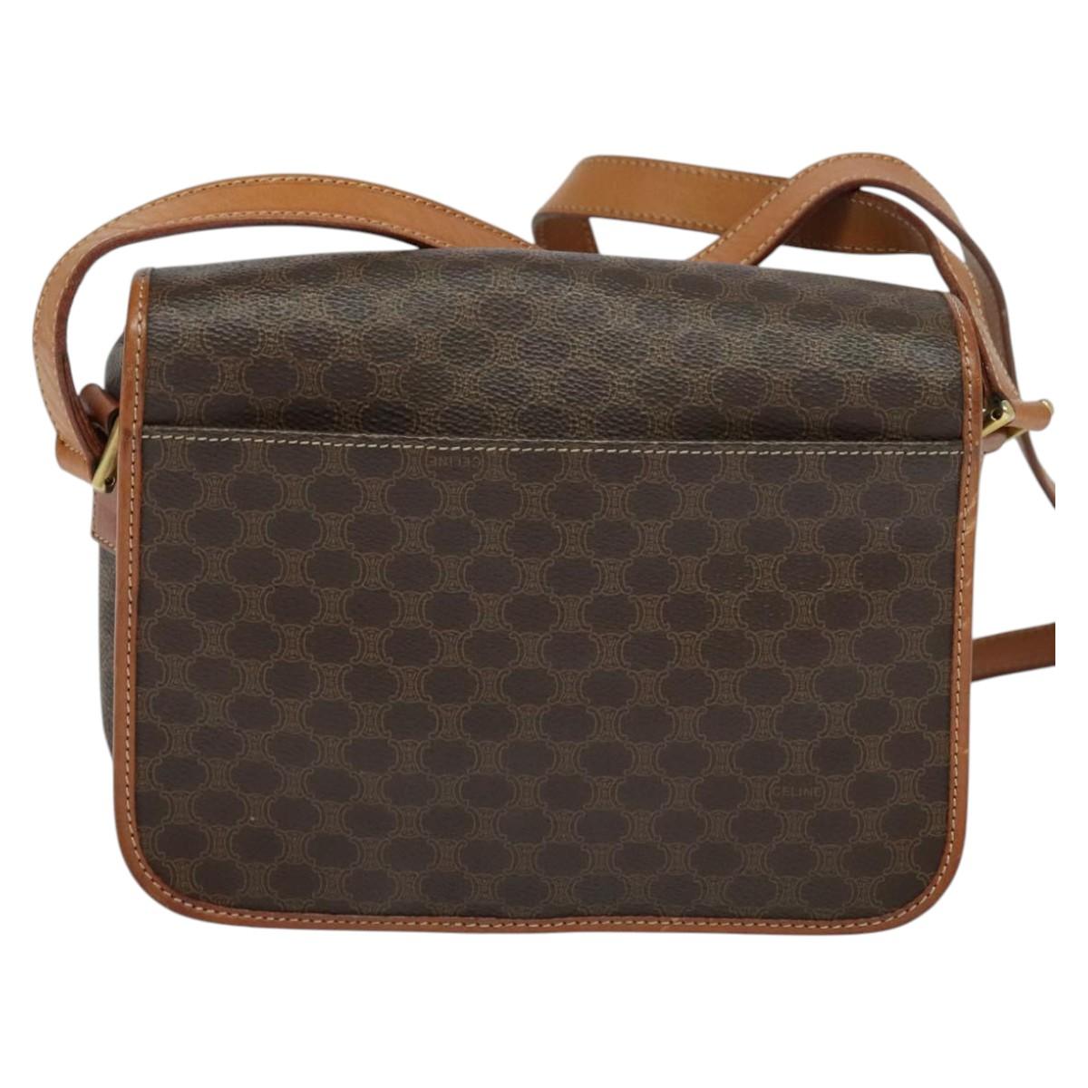 CELINE Macadam Canvas Shoulder Bag PVC Leather Brown Gold Auth KD334