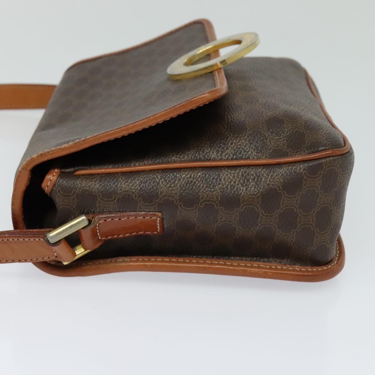 CELINE Macadam Canvas Shoulder Bag PVC Leather Brown Gold Auth KD334