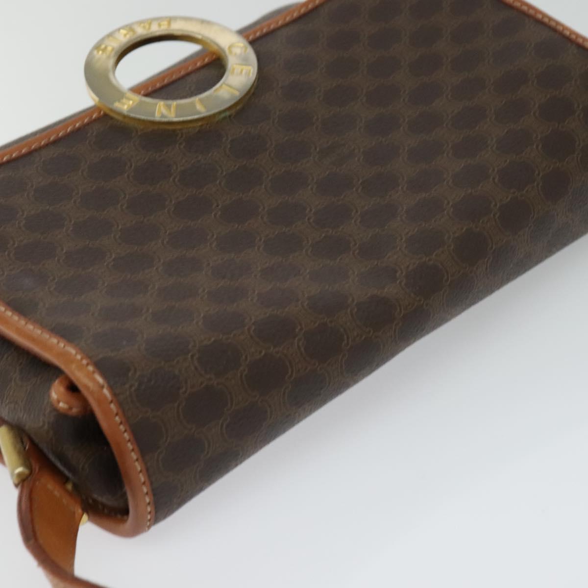 CELINE Macadam Canvas Shoulder Bag PVC Leather Brown Gold Auth KD334