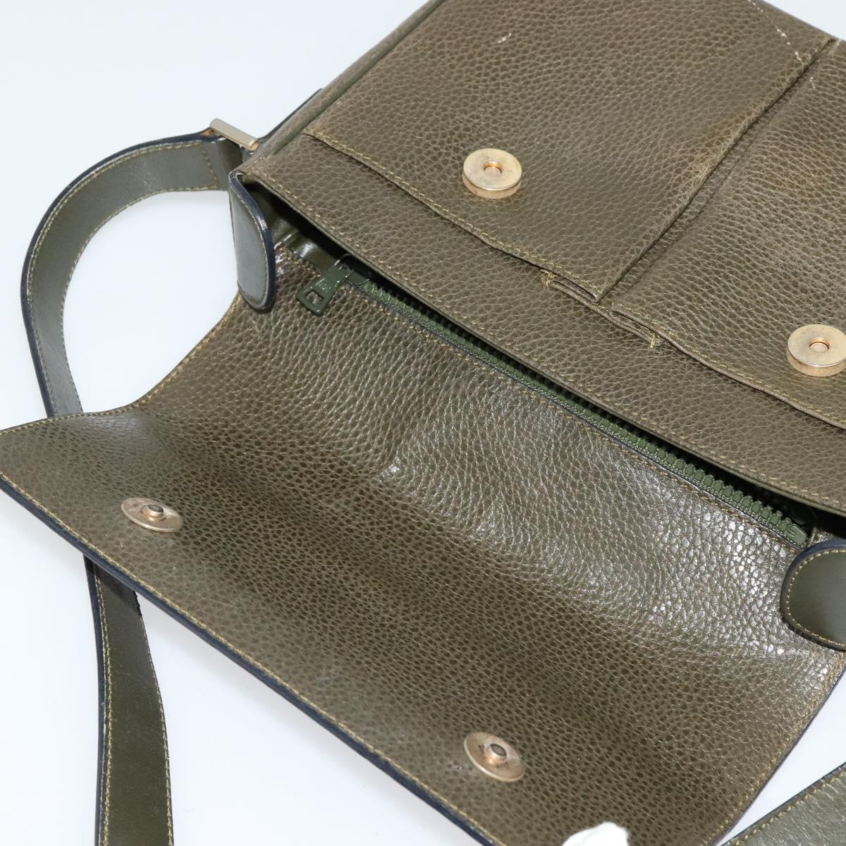 CELINE Shoulder Bag Leather Khaki Gold Auth KD335
