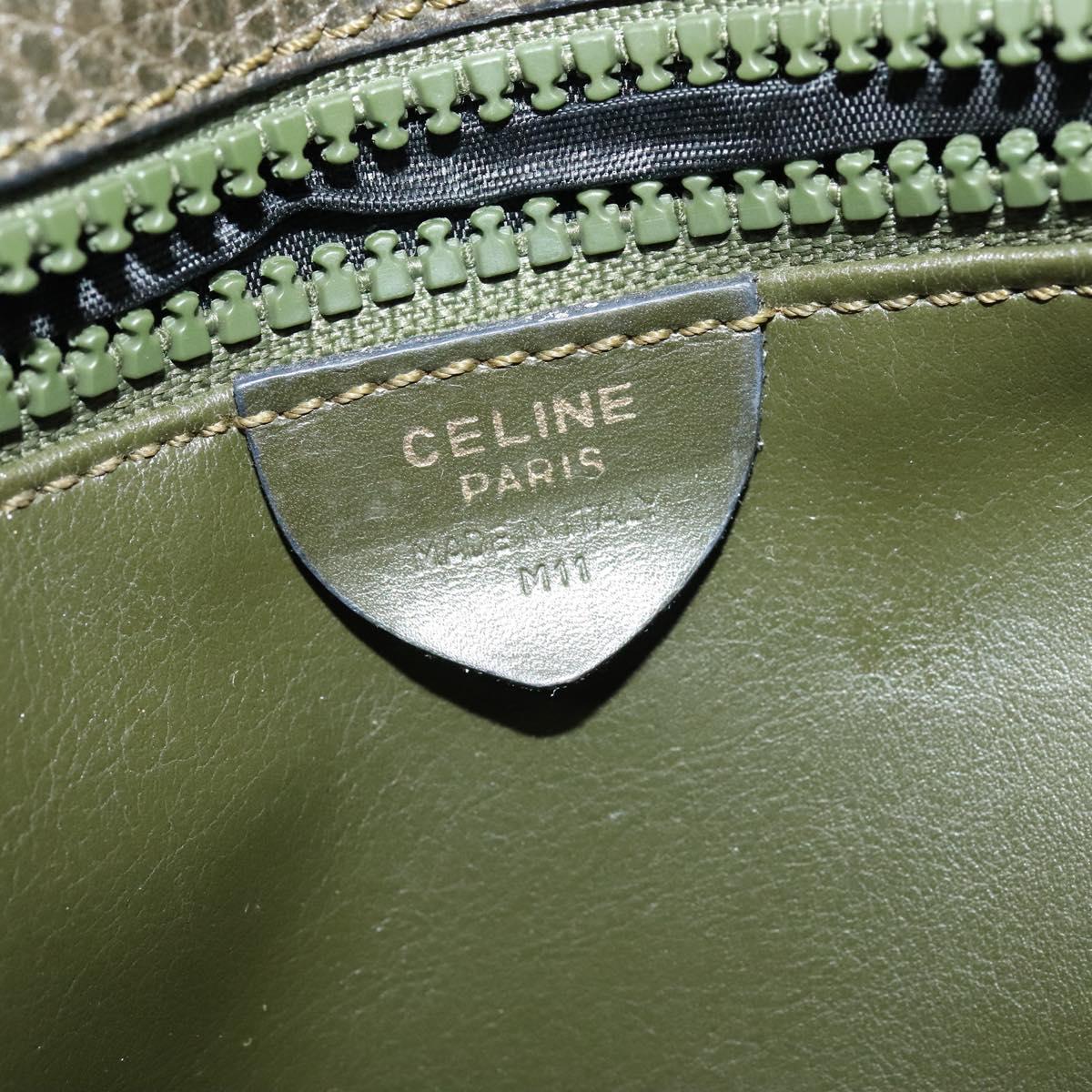 CELINE Shoulder Bag Leather Khaki Gold Auth KD335