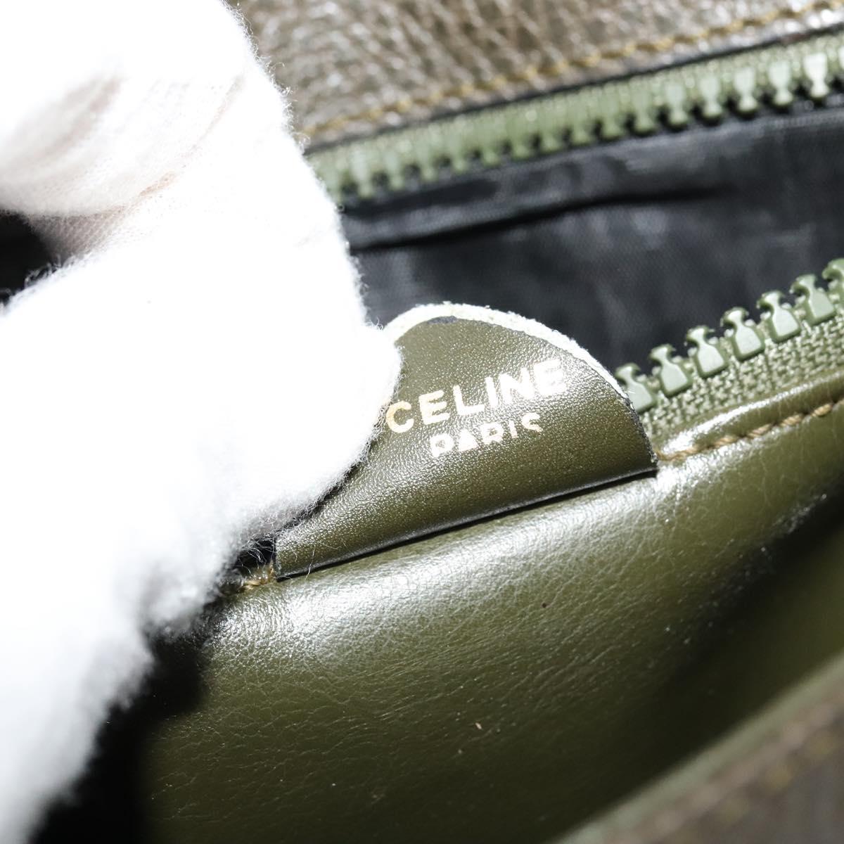 CELINE Shoulder Bag Leather Khaki Gold Auth KD335