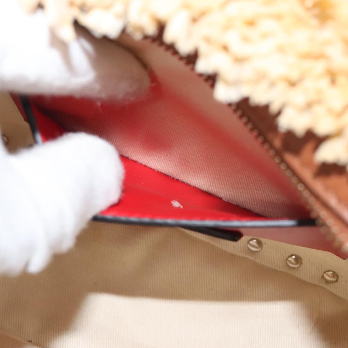 Valentino Studs Shoulder Bag Raffia Beige Brown gold Auth KD385V