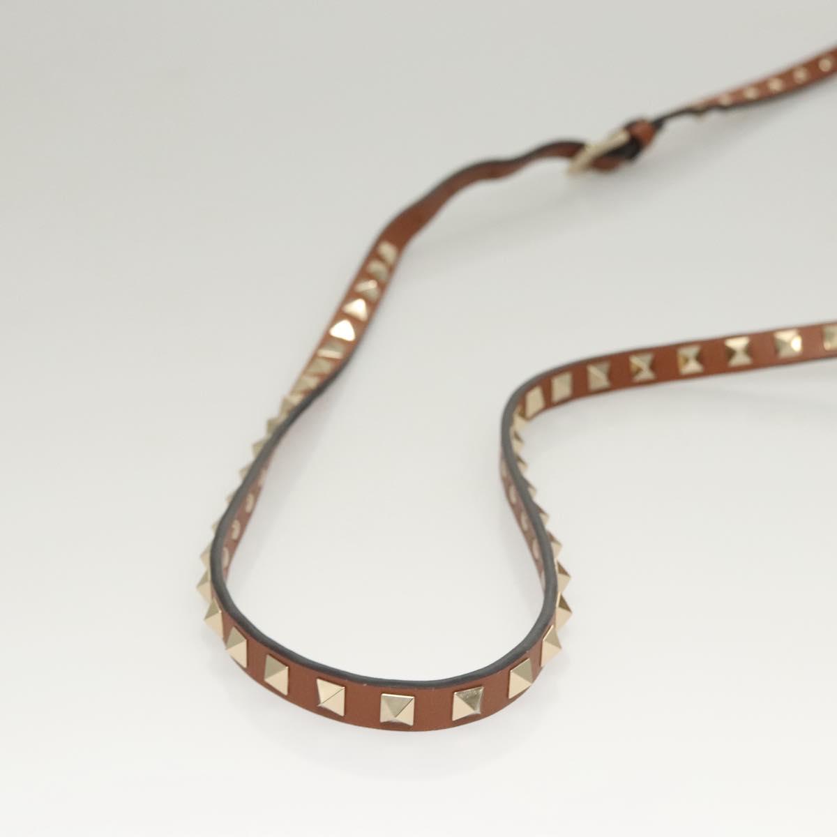 Valentino Studs Shoulder Bag Raffia Beige Brown gold Auth KD385V