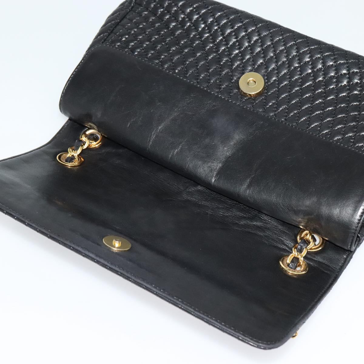 BALLY Chain Shoulder Bag Leather Black Auth KD388