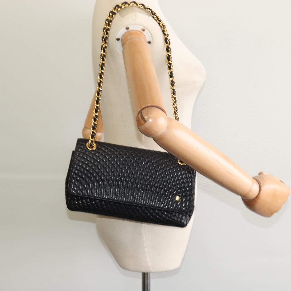 BALLY Chain Shoulder Bag Leather Black Auth KD388