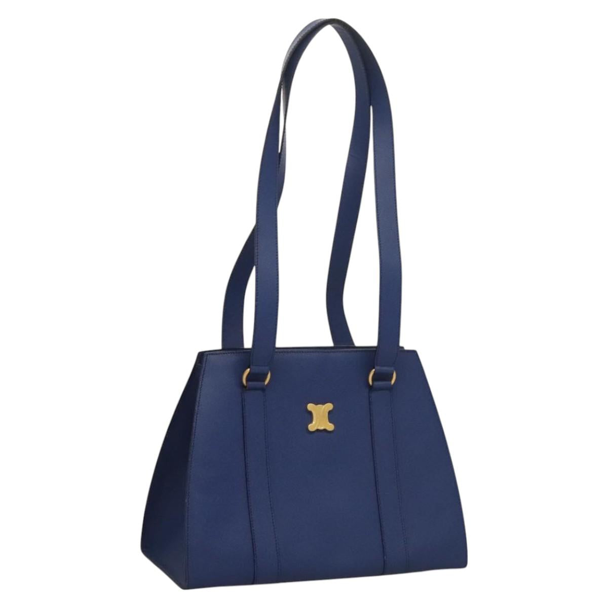 CELINE Shoulder Bag Leather Blue Gold Auth KD413