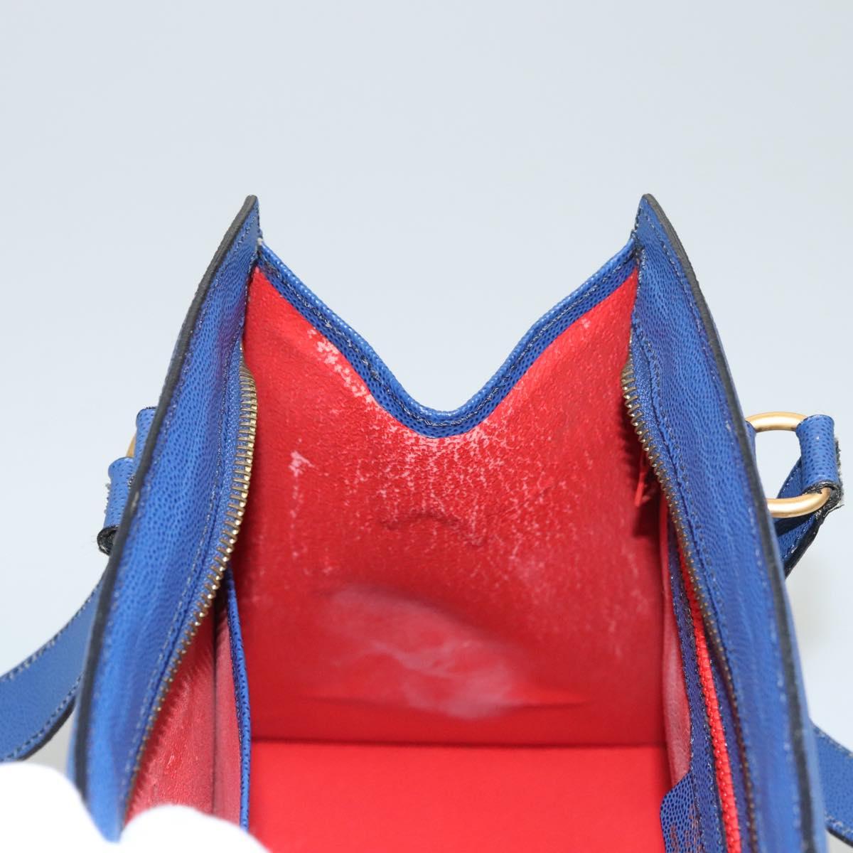 CELINE Shoulder Bag Leather Blue Gold Auth KD413