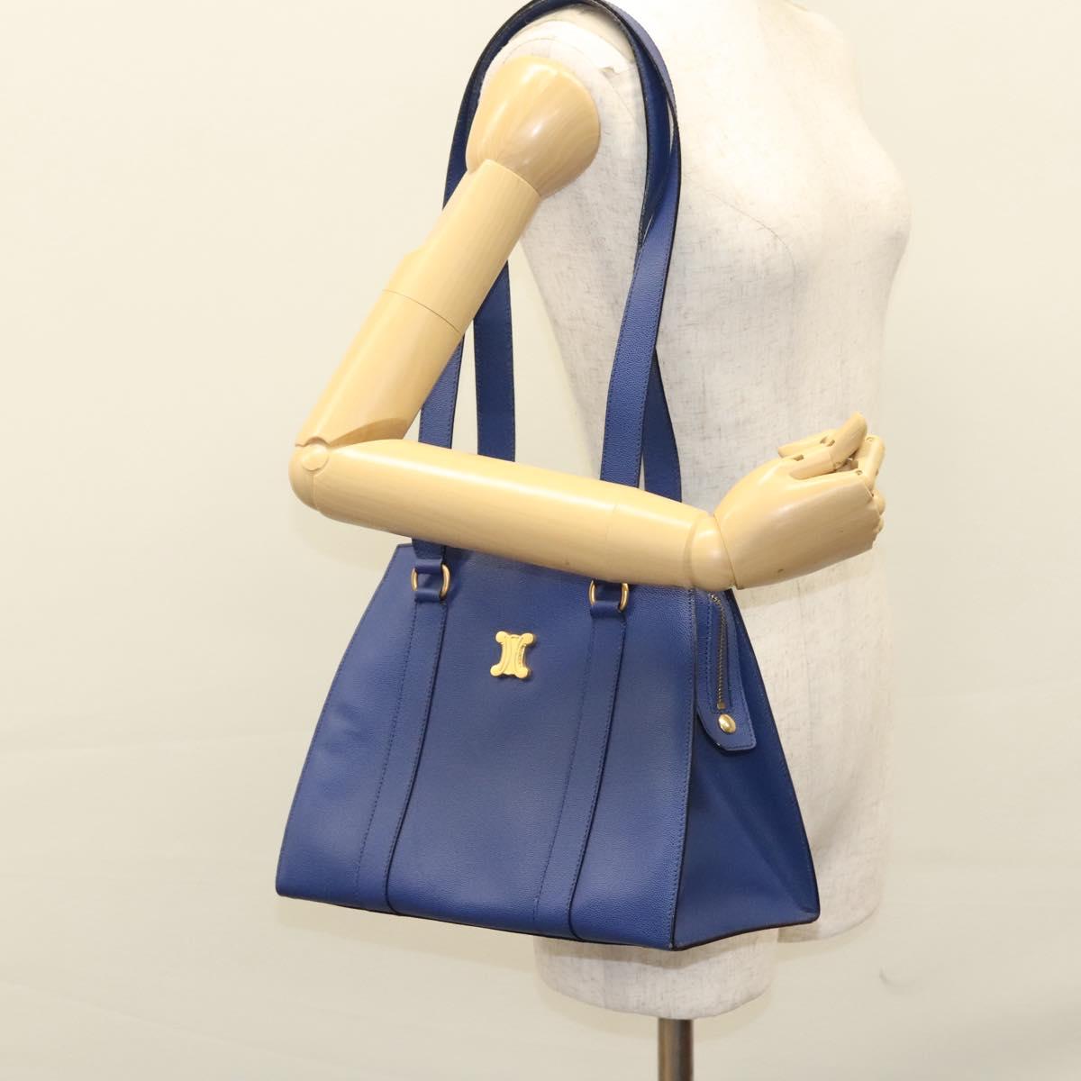 CELINE Shoulder Bag Leather Blue Gold Auth KD413
