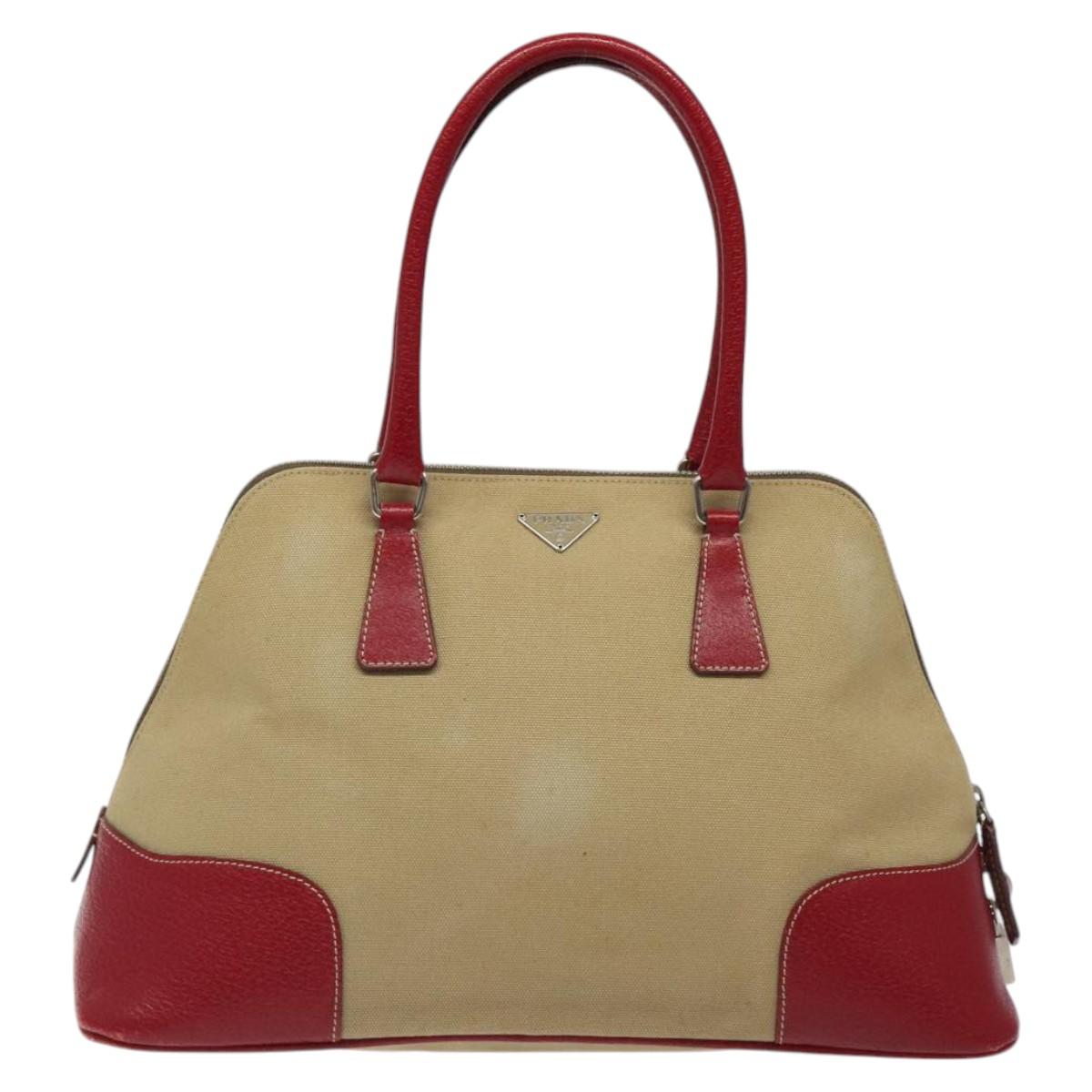 PRADA Hand Bag Canvas Beige Auth KD415