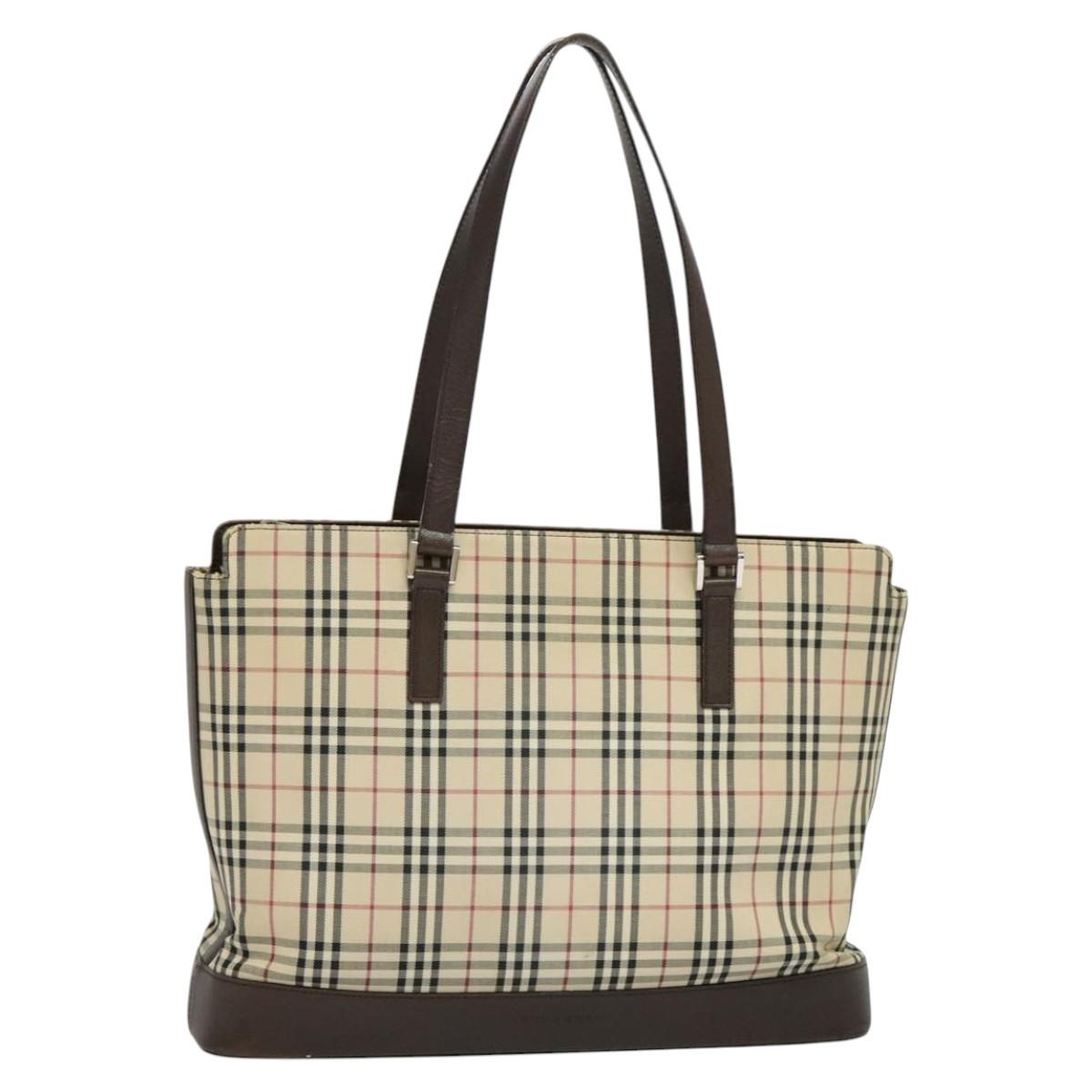 BURBERRY Nova Check Tote Bag Canvas Beige Silver Auth KD427