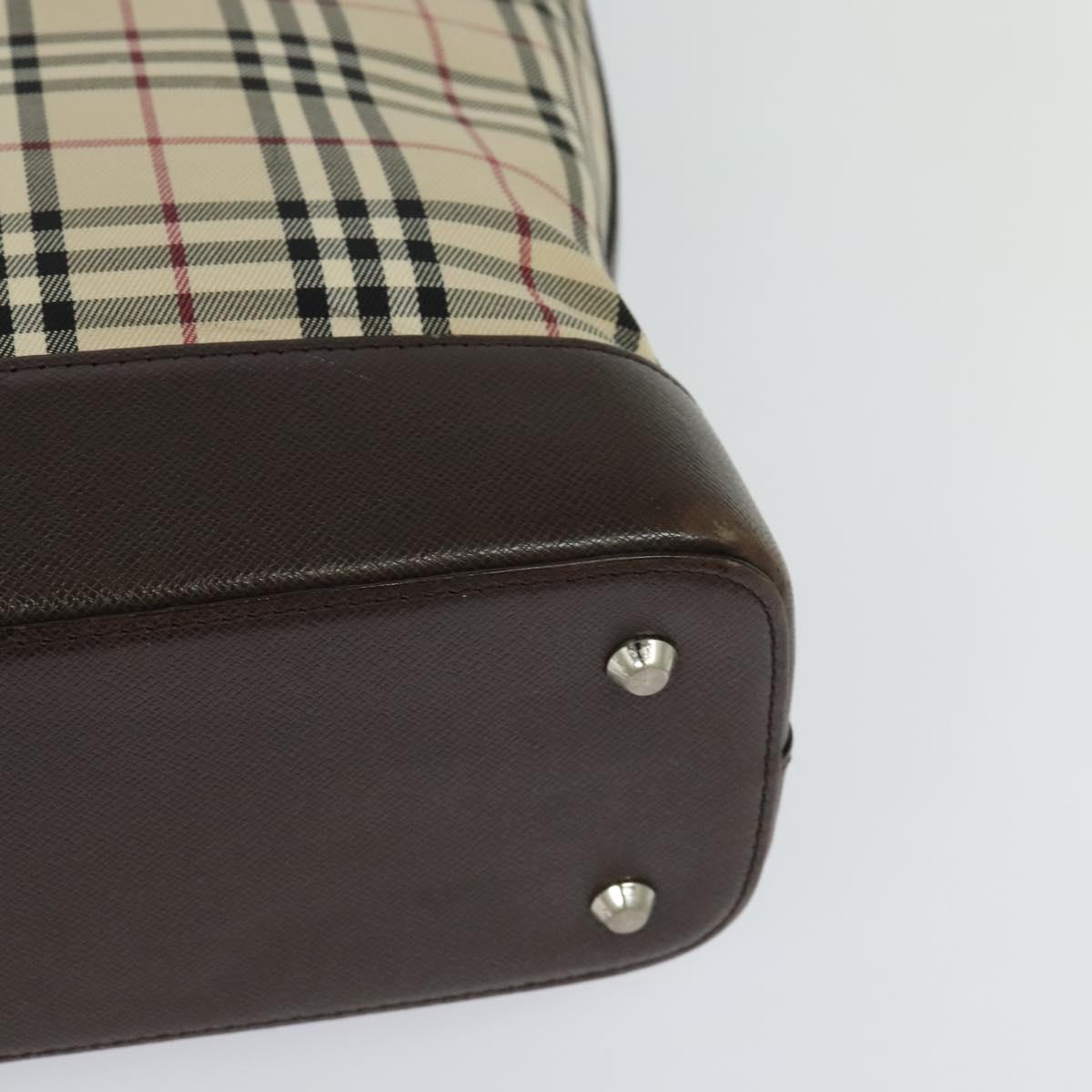BURBERRY Nova Check Tote Bag Canvas Beige Silver Auth KD427