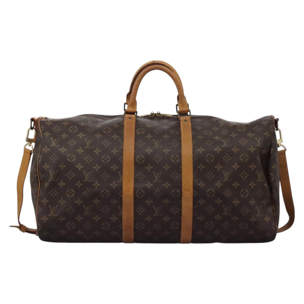 LOUIS VUITTON Monogram Keepall Bandouliere 55 Boston Bag M41414 LV Auth KD461