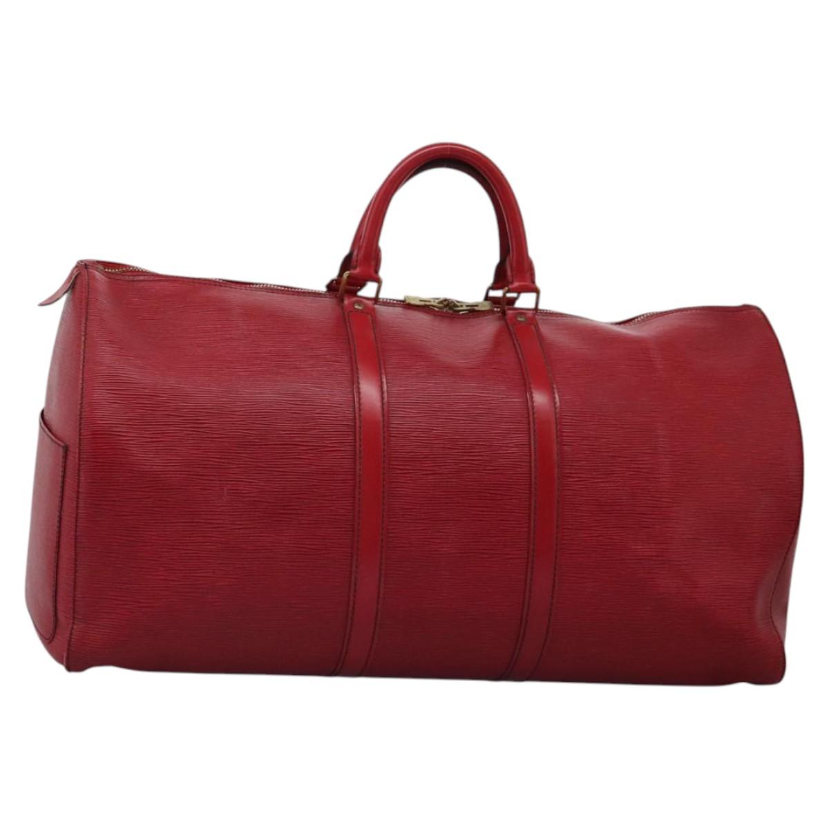 LOUIS VUITTON Epi Keepall 55 Boston Bag Red M42957 LV Auth KD472