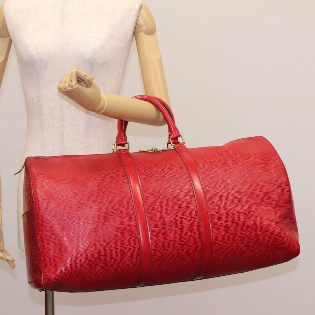 LOUIS VUITTON Epi Keepall 55 Boston Bag Red M42957 LV Auth KD472