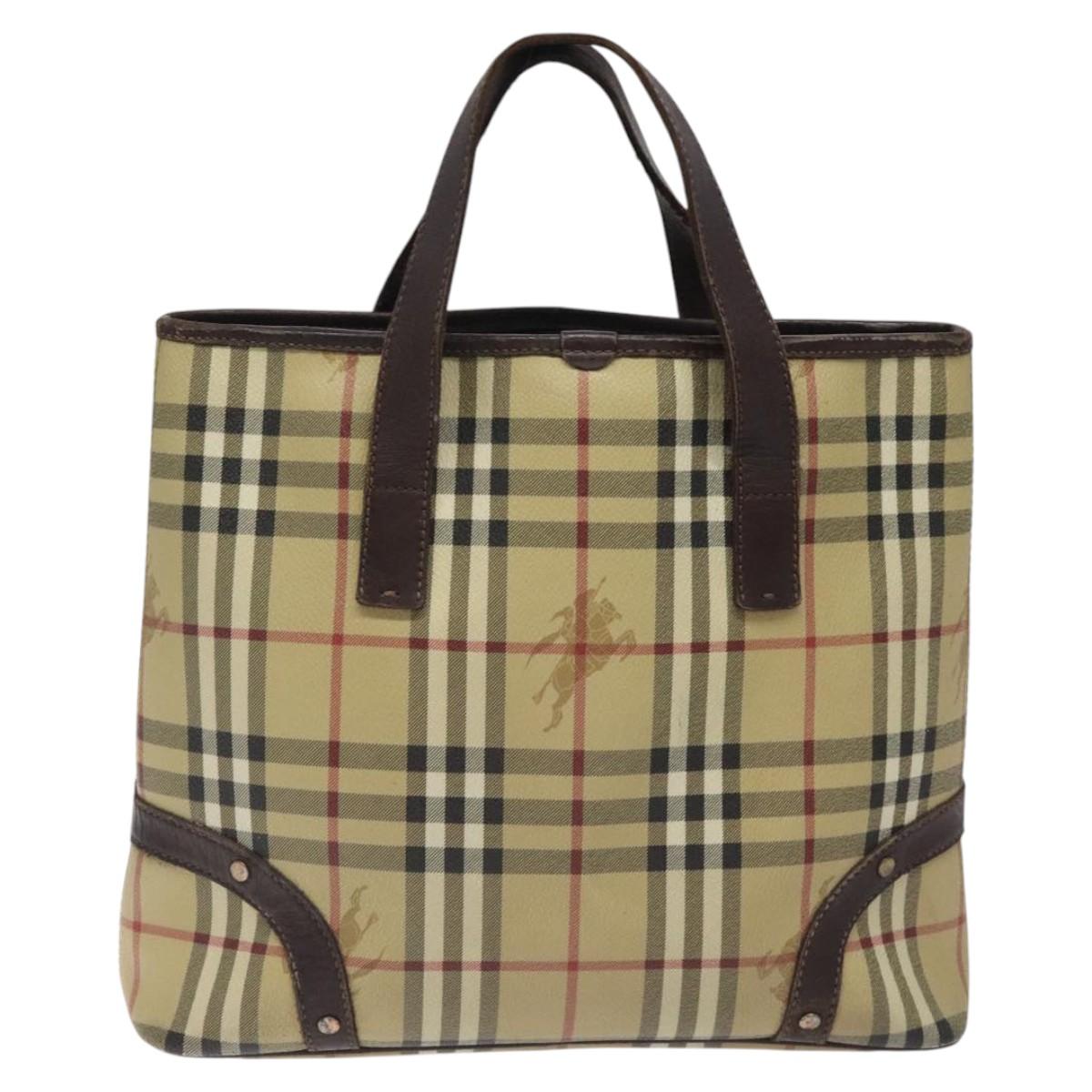 BURBERRY Nova Check Hand Bag PVC Beige Auth KD523