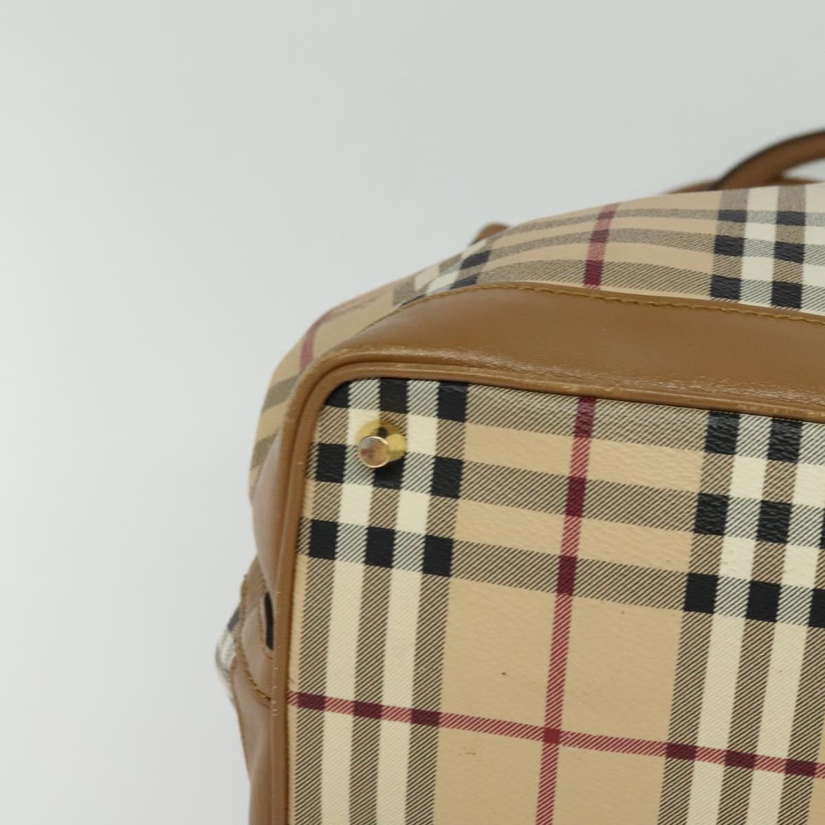 BURBERRY Nova Check Hand Bag PVC 2way Beige Gold Auth KD524