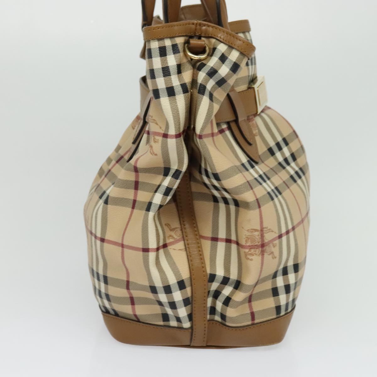 BURBERRY Nova Check Hand Bag PVC 2way Beige Gold Auth KD524