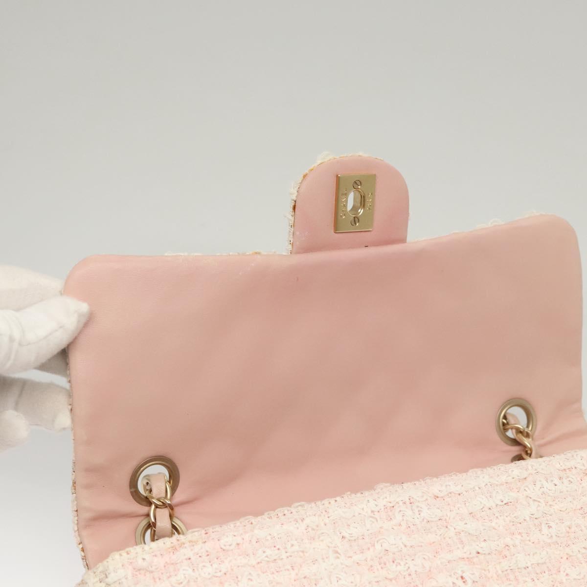 CHANEL Matelasse Chain Shoulder Bag tweed Pink CC Auth KD532
