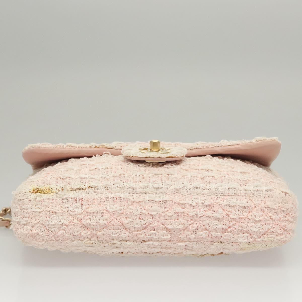 CHANEL Matelasse Chain Shoulder Bag tweed Pink CC Auth KD532