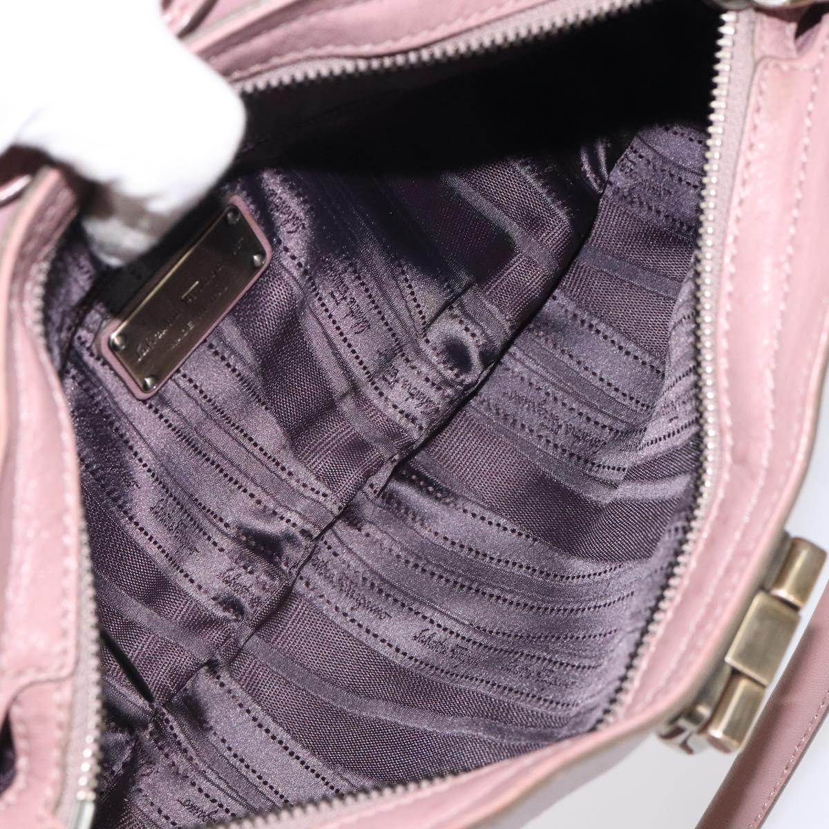 Salvatore Ferragamo Gancini Hand Bag Leather Pink Auth KD544