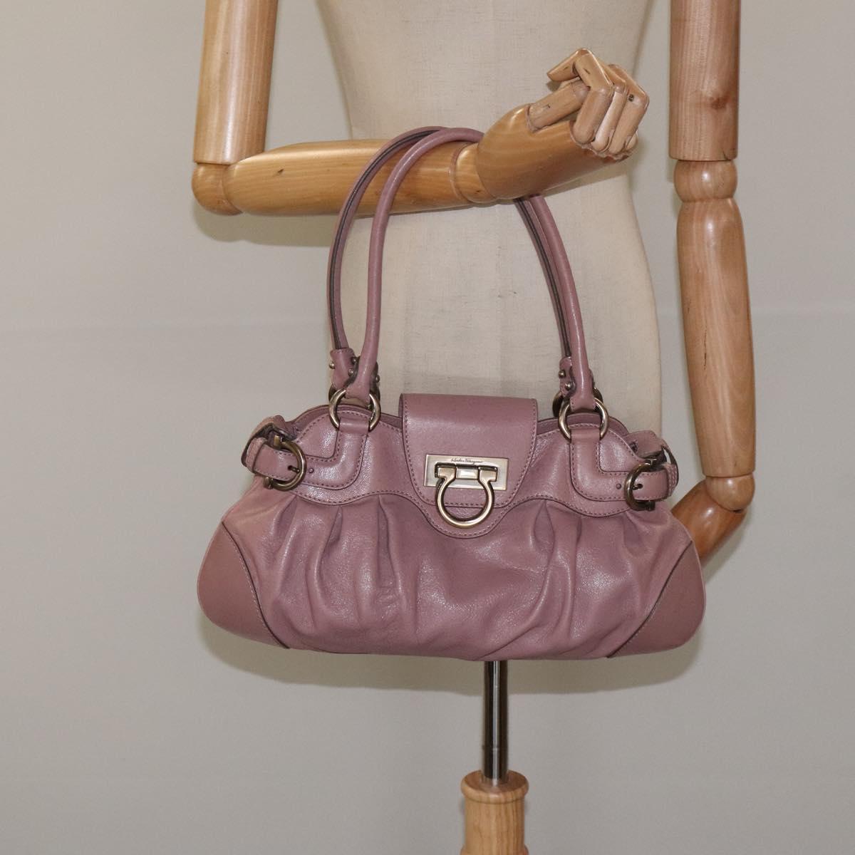 Salvatore Ferragamo Gancini Hand Bag Leather Pink Auth KD544