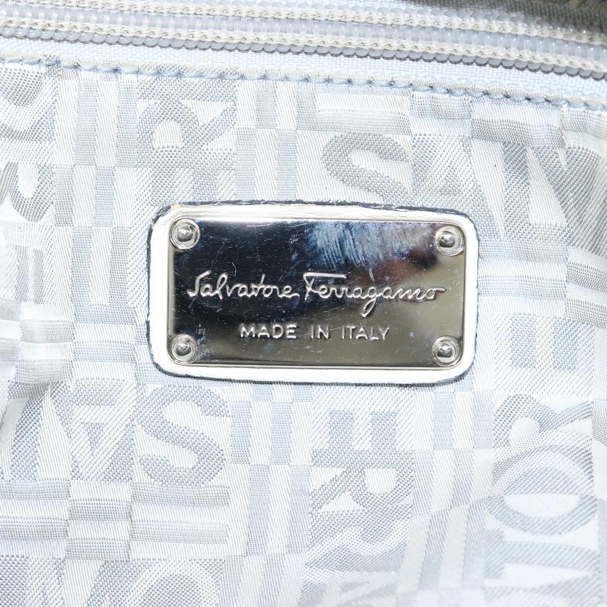 Salvatore Ferragamo Gancini Shoulder Bag Leather White Silver Auth KD545