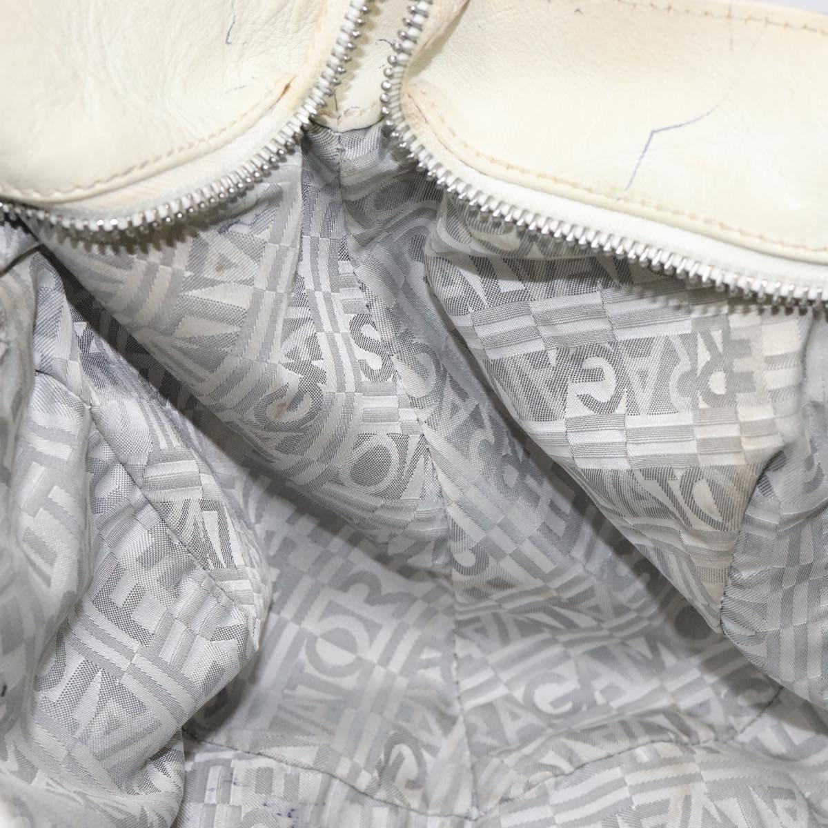 Salvatore Ferragamo Gancini Shoulder Bag Leather White Silver Auth KD545