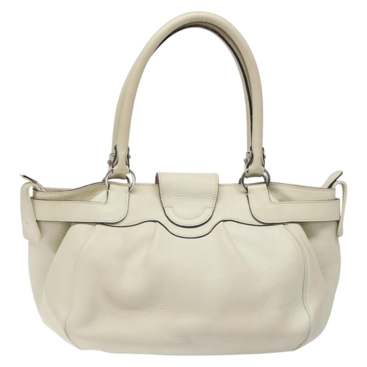 Salvatore Ferragamo Gancini Shoulder Bag Leather White Silver Auth KD545