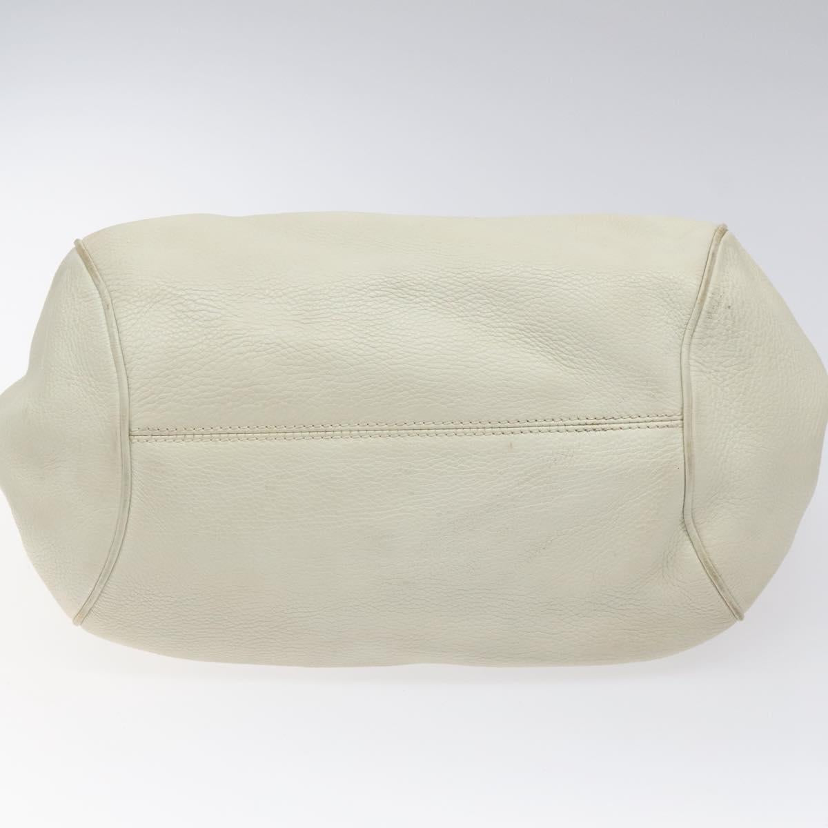 Salvatore Ferragamo Gancini Shoulder Bag Leather White Silver Auth KD545