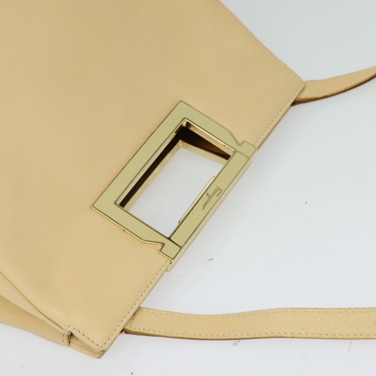 Salvatore Ferragamo Hand Bag Leather 2way Beige Gold Auth KD546