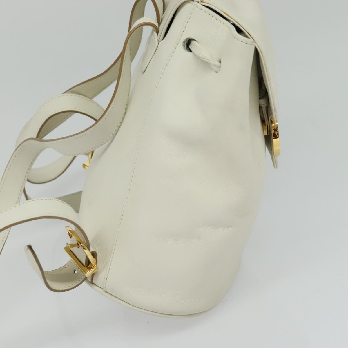 Salvatore Ferragamo Gancini Backpack Leather White Gold Auth KD549