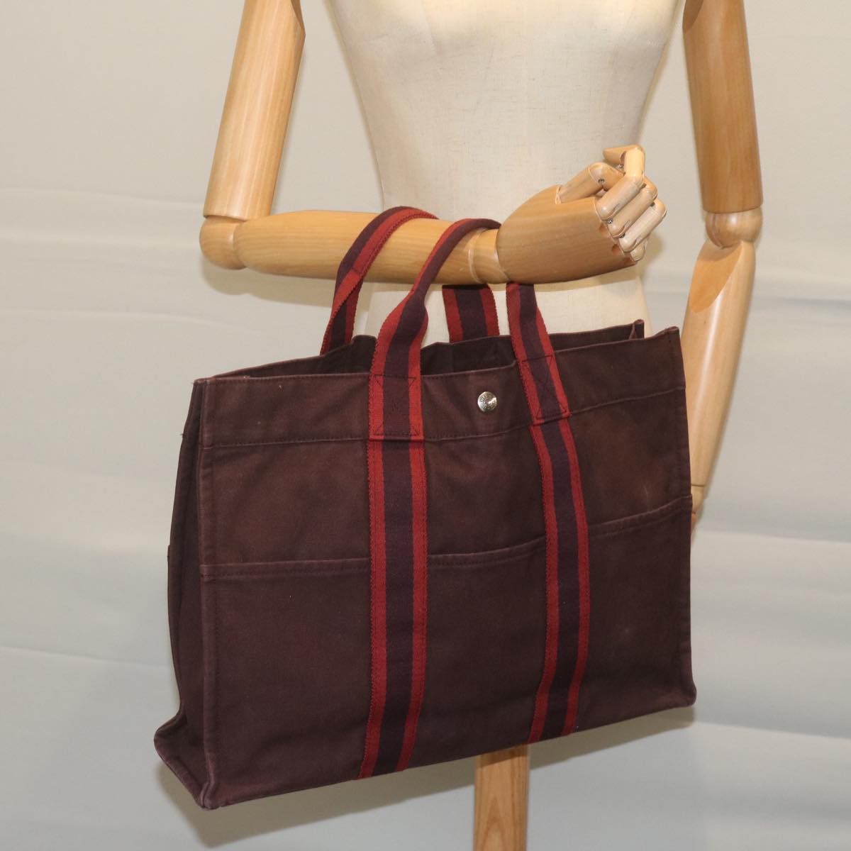HERMES Fourre Tout MM Tote Bag Canvas Brown Auth ki3946