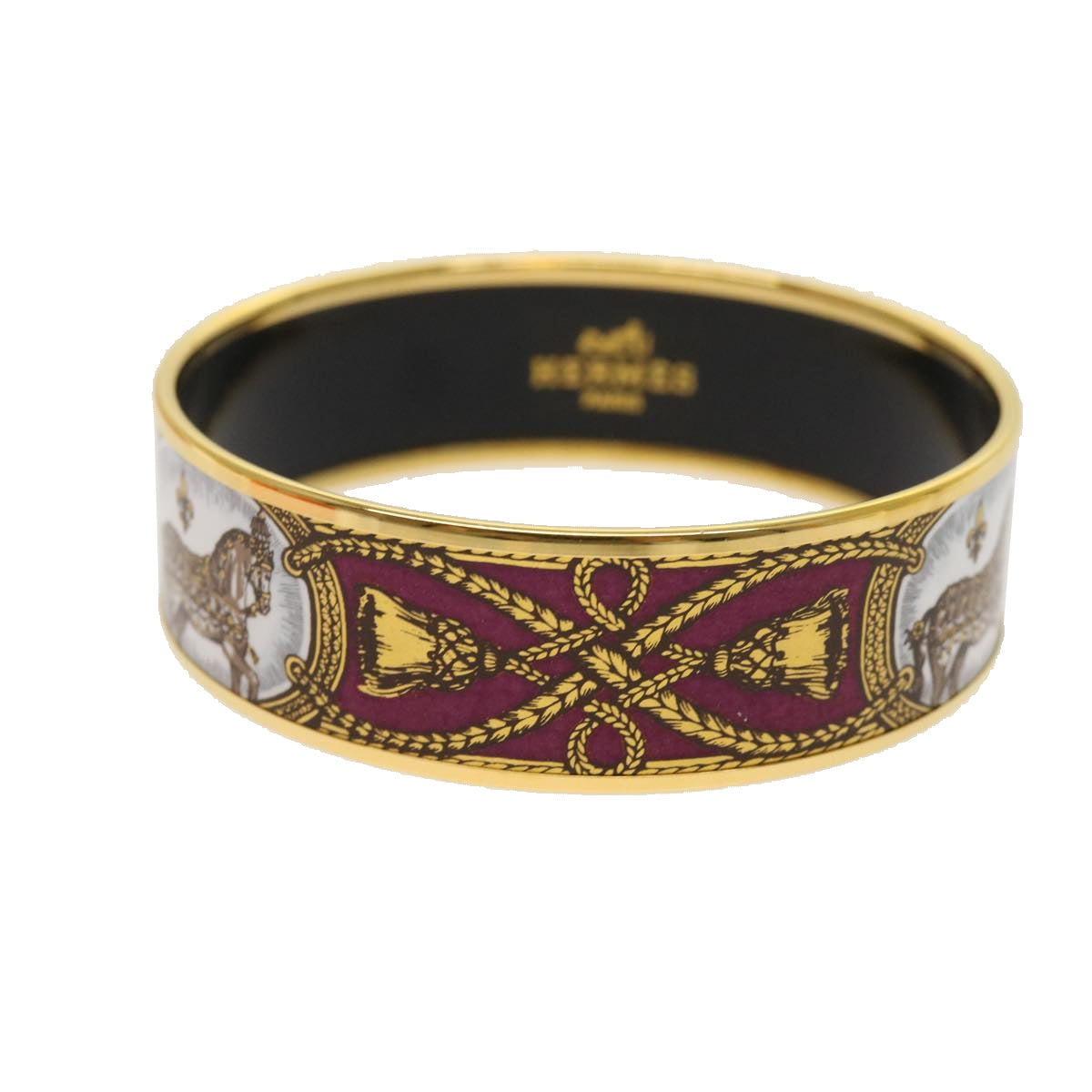 HERMES Emaille GM Bangle Bracelet Metal Cloisonné Red Gold Auth ki3953